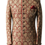 golden with red sherwani